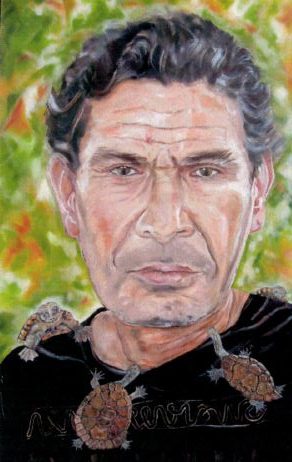 "Yorta Yorta Tall Man" portrait of Glen Atkinson by Vickie McCredie.