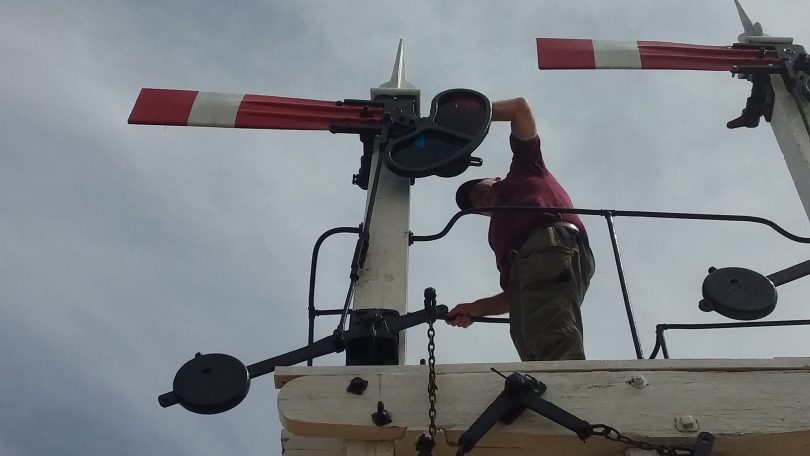The original railway signal from Canberra Railway Station, now visible from the Monaro Highway. Photo: Mick Richardson