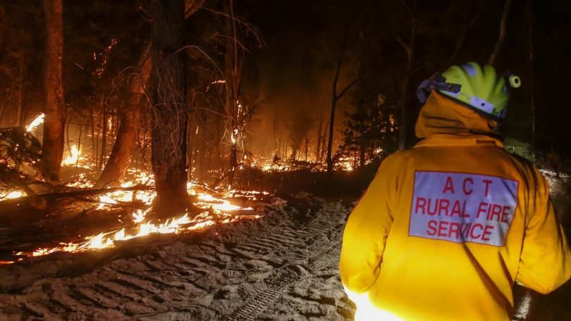 Firefighters battled the blaze at Pierce's Creek which was started by a burnt out car. Photo: Supplied by ESA