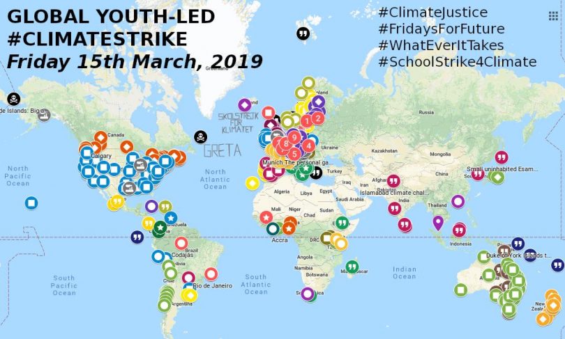 Hundreds of actions are planned around the world on 15 March. Visual from twitter account @doormouseroared