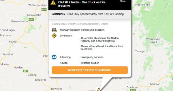 Truck driver dies in fiery crash near Gunning this afternoon