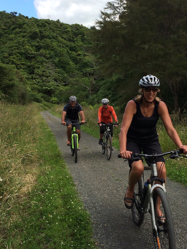Cyclists Anne and Greg Watt of Auckland, and Pauline Mullen, enjoying a rail trail abroad.
