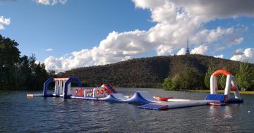 Lake Burley Griffin's first inflatable water park takes shape for Saturday launch
