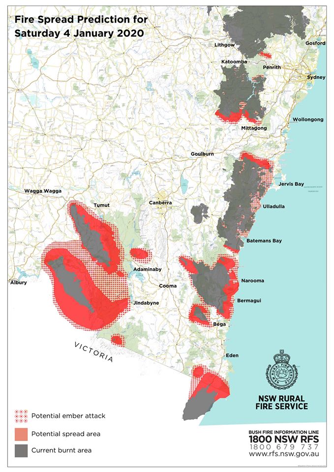 Fire spread prediction for Saturday, 4 January 2020.
