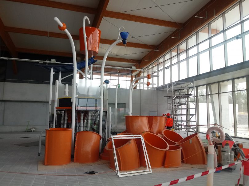 The splash pad and slide