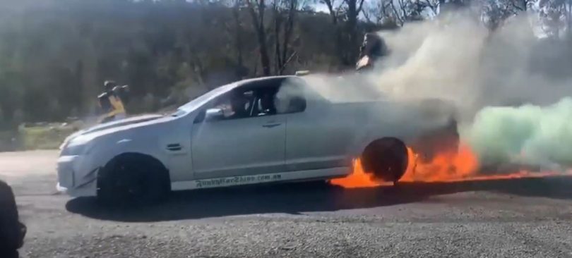 Ute catching fire