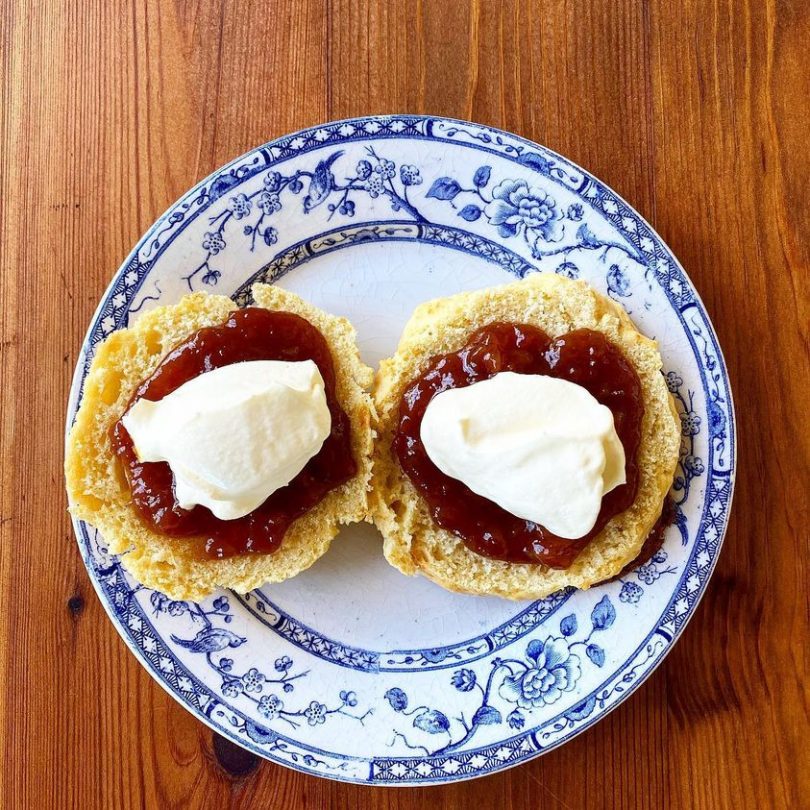 Scone with jam and cream