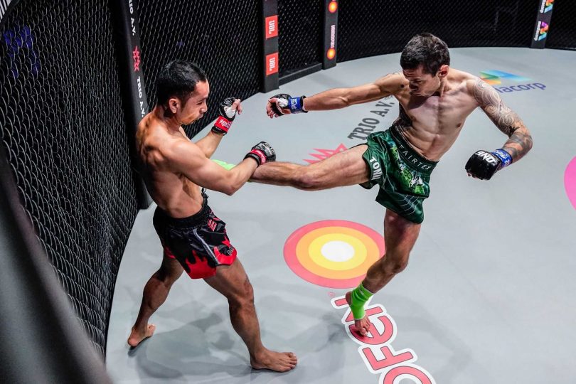 Josh Tonna lands a kick on Sam-A