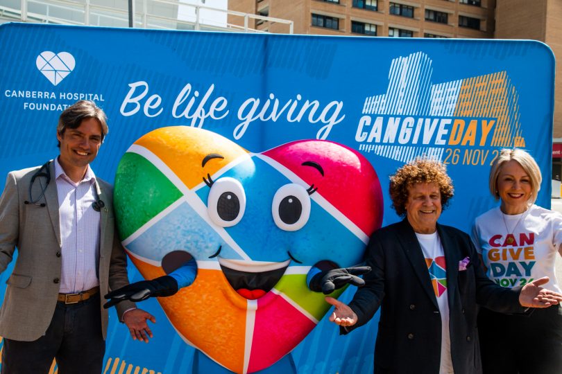 Dr Nick Coatsworth (left), Leo Sayer (centre) and Deborah Rolfe (right) launching Can Give Day.