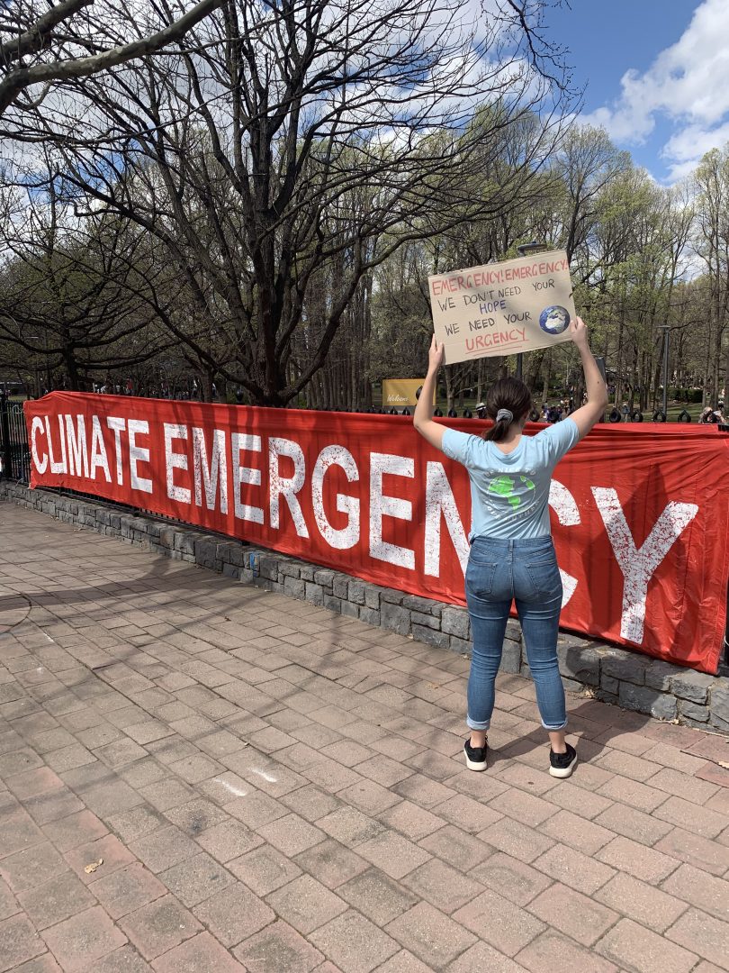 Tara McClelland protesting