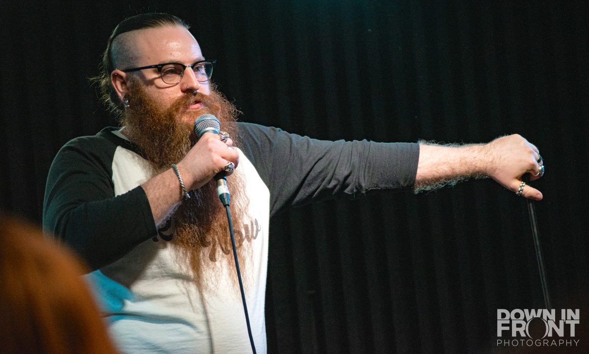 Marky Worthington performing stand-up comedy at The Basement.