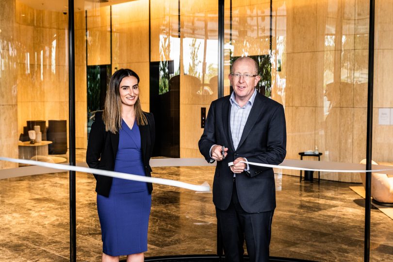 Jelena Bojanic and Stephen Byron at A by Adina ribbon-cutting ceremony.