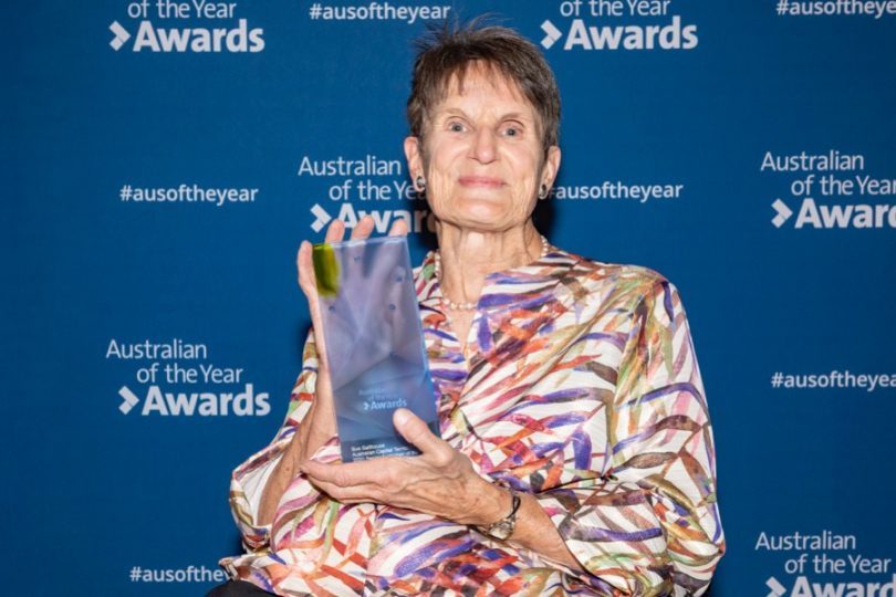 Sue Salthouse holding ACT Senior Australian of the Year award