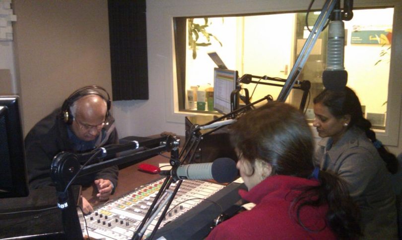 Lucky Prasad on air on 2XX with other members of the Telugu-speaking community