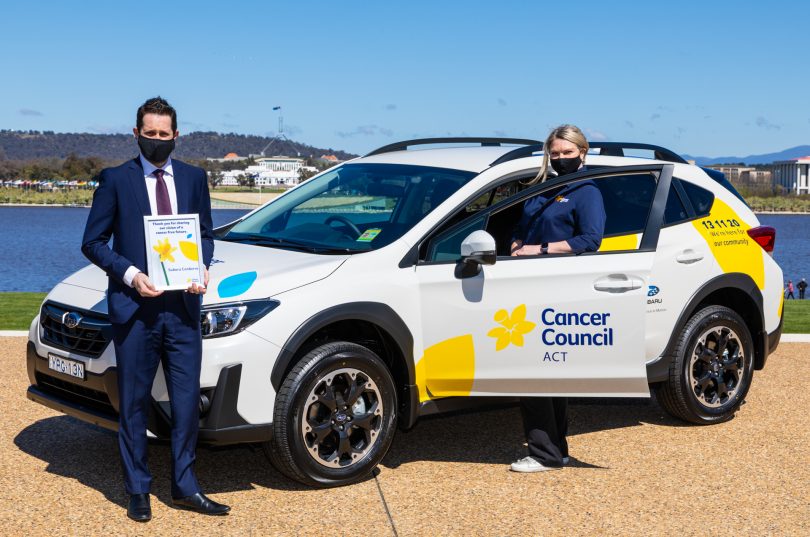 Subaru XV with Cancer Council branding.