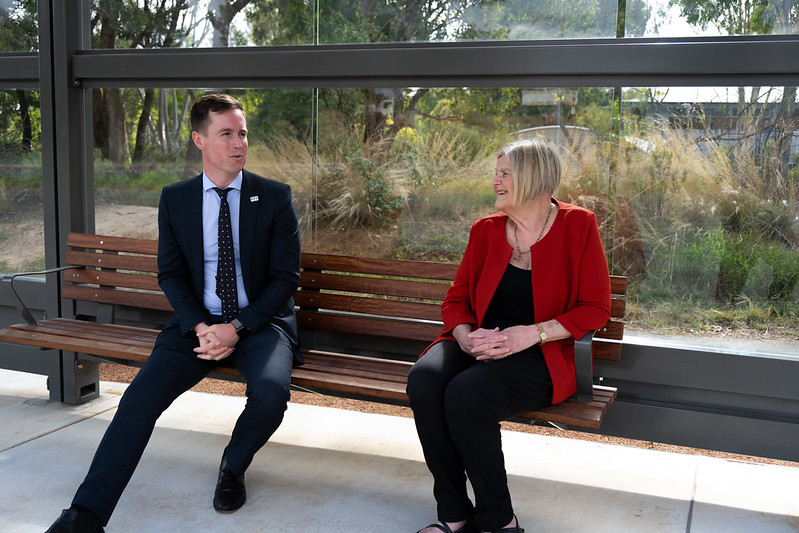 minister for transport and city services Chris Steel and council on the ageing CEO Jenny Mobbs