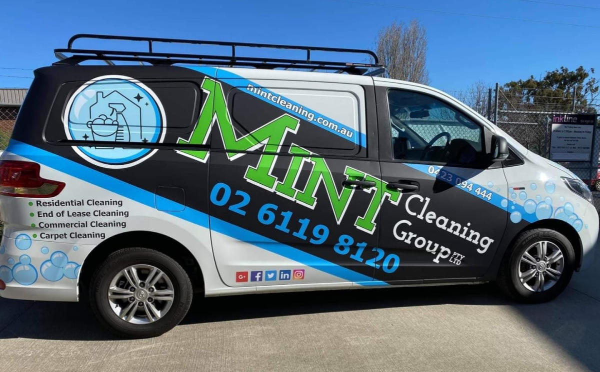 a branded cleaning van