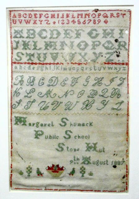 The Margaret Shumack Stone Hut textile sampler. 