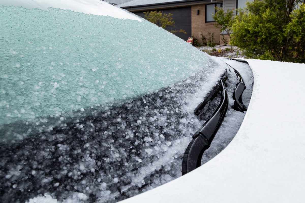 Hail on car windscreen