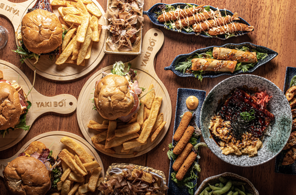 Yaki Boi Japanese Fusion burgers with snacks and chips