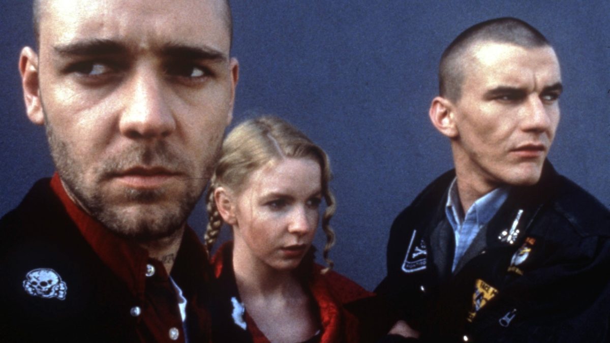 Still from Romper Stomper showing a group of three people