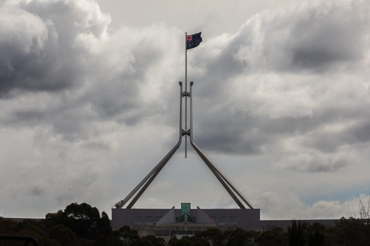 Parliament House in windy stormy conditions