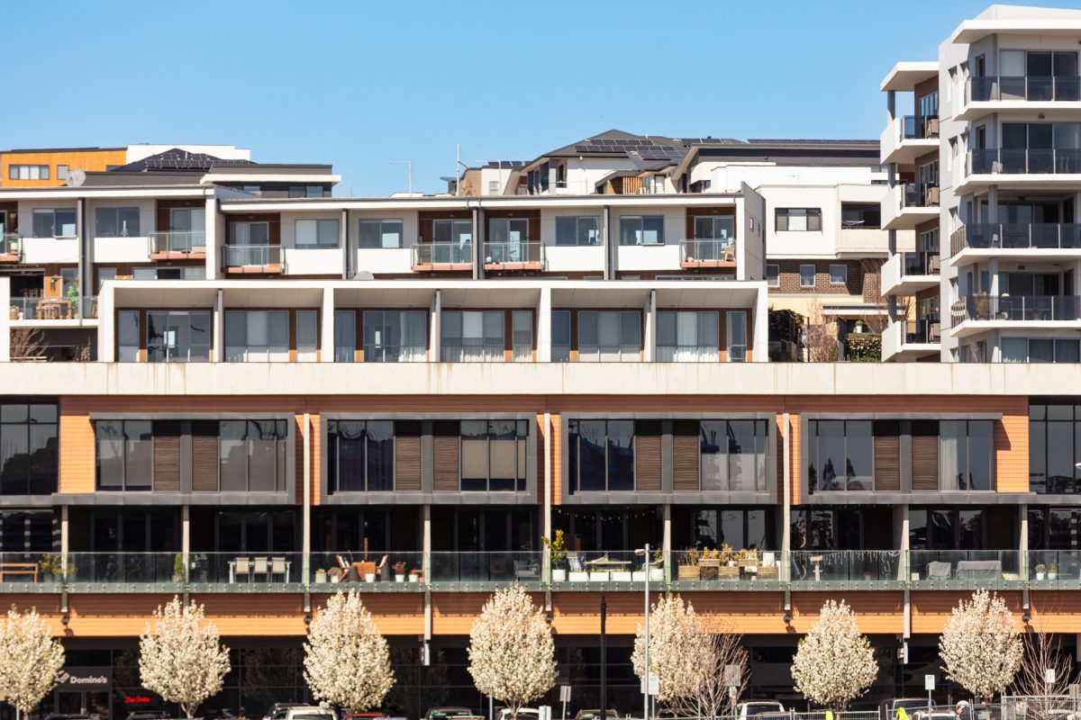 Rows of townhouses and apartments