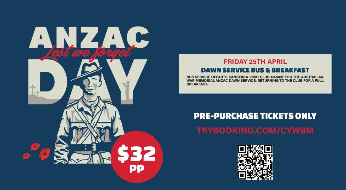 promo image for the irish club anzac day