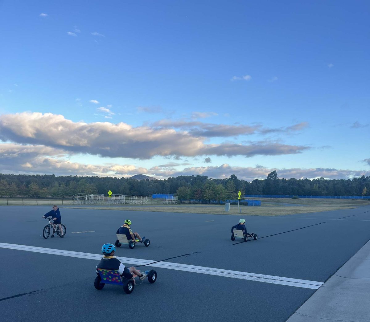 kids riding billy carts on a track