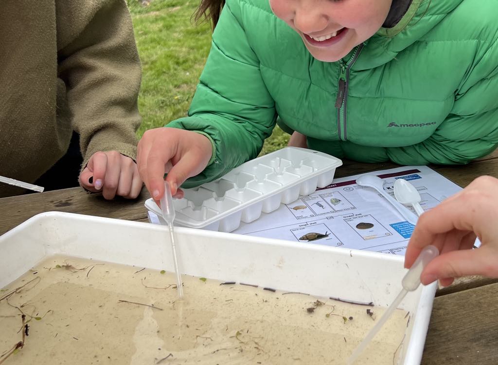 Students test water quality.