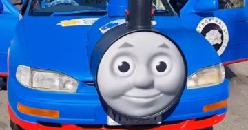 Canberra team dresses up old car as Thomas the Tank Engine – all for a good cause