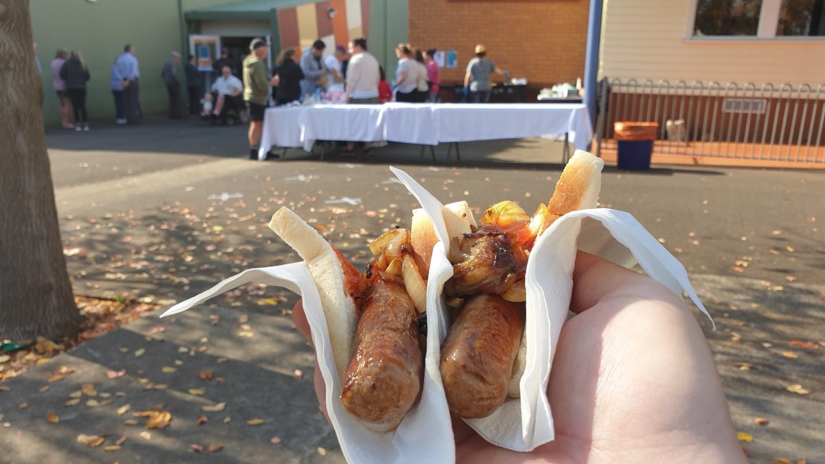 close-up of two sausage sandwiches