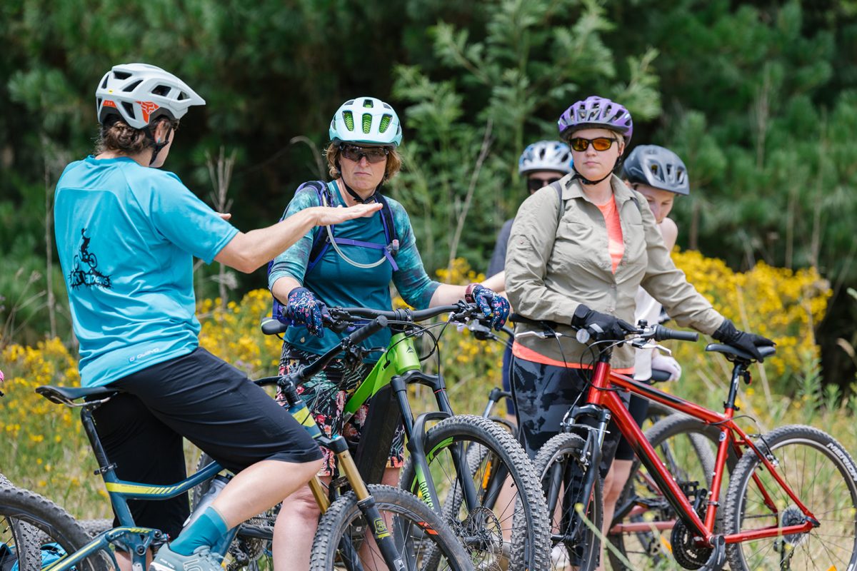 Women trail biking