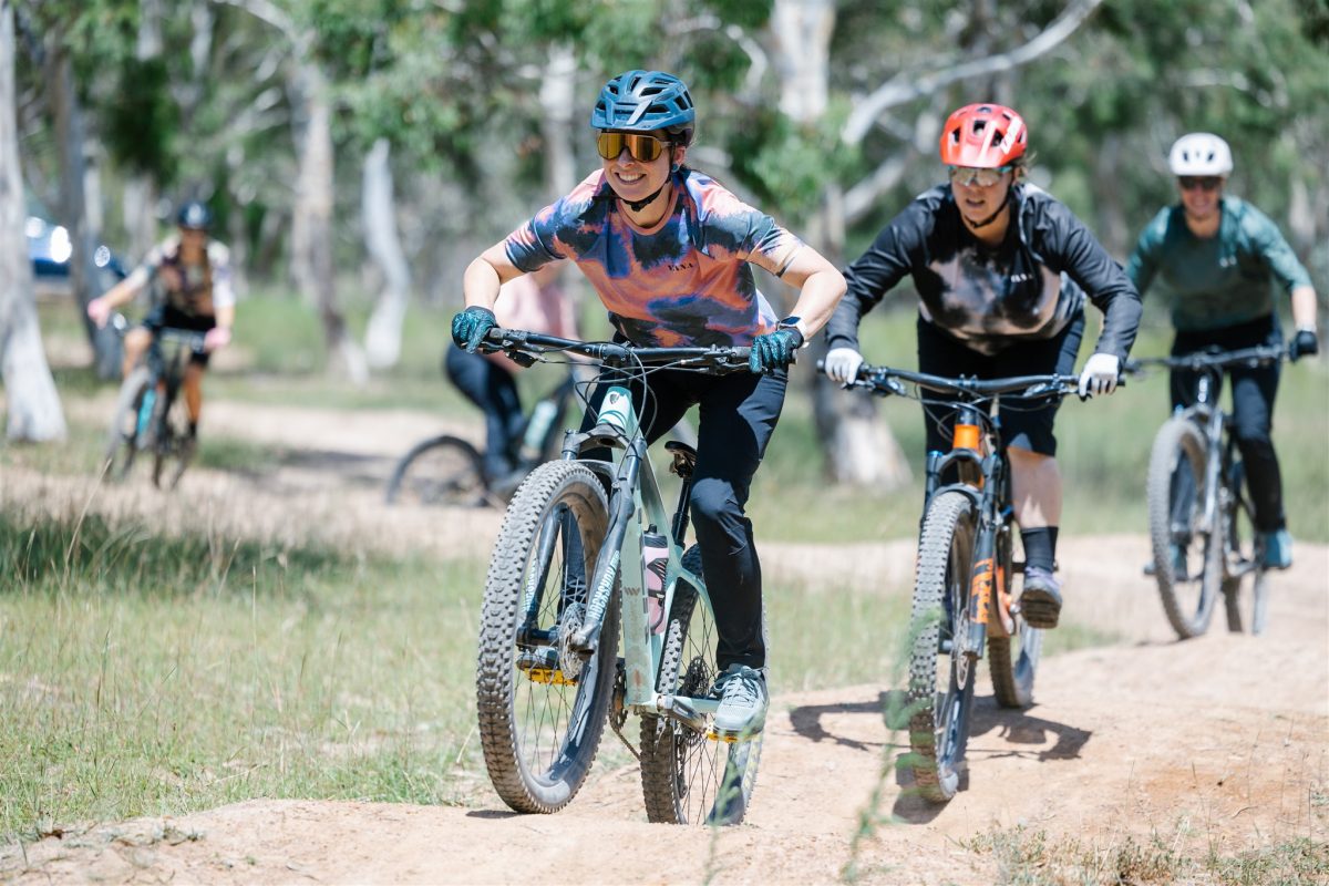Women on trail bikes