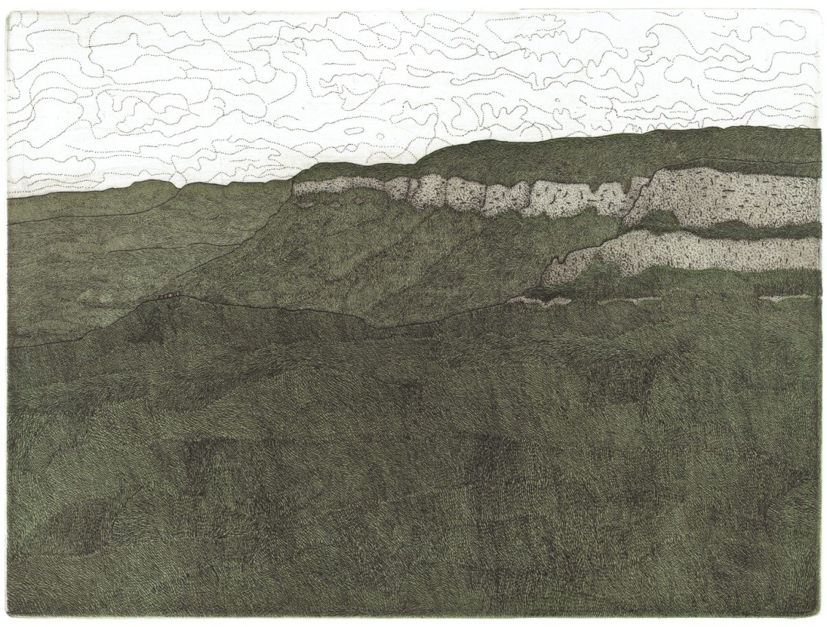 Monochrome landscape with hills