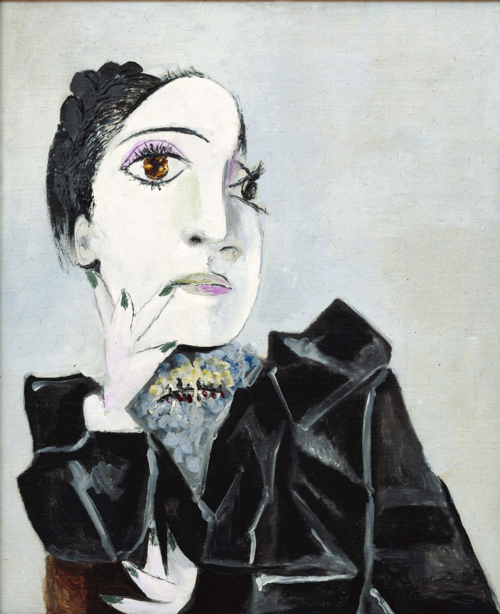 Distorted painting of a woman's head