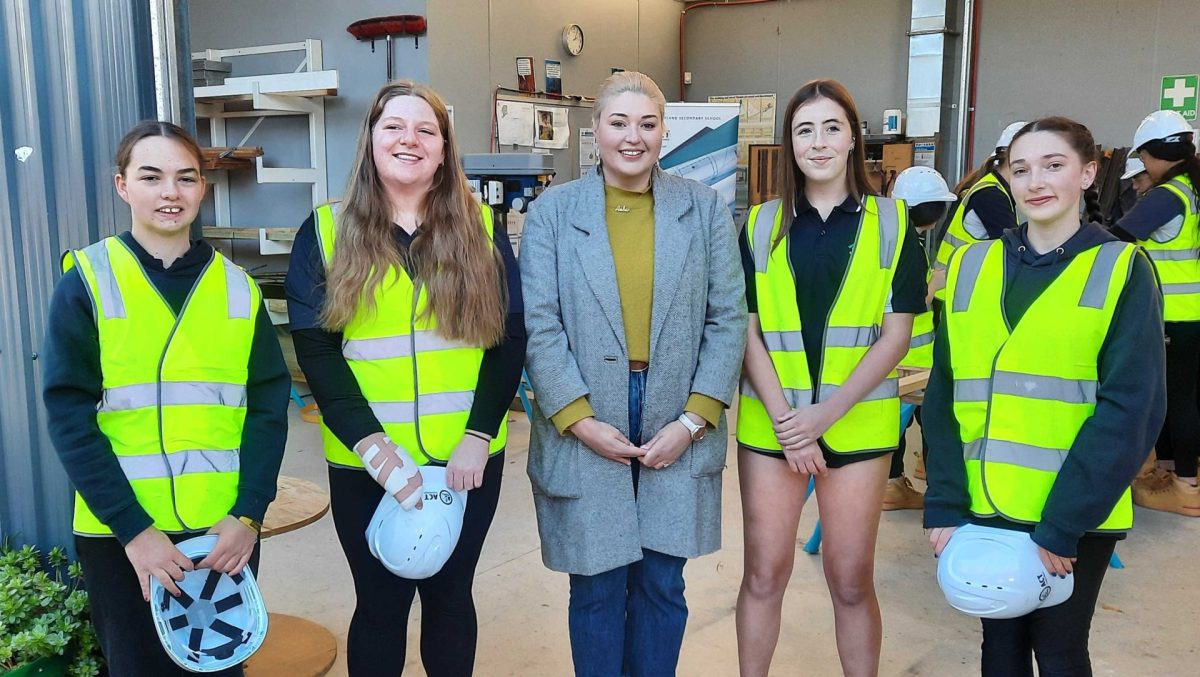 Melba Copland executive teacher Amber Turner with Try a Trade girls Candi Price, Megan Grice, Asha Watson and Jayde Johnson.