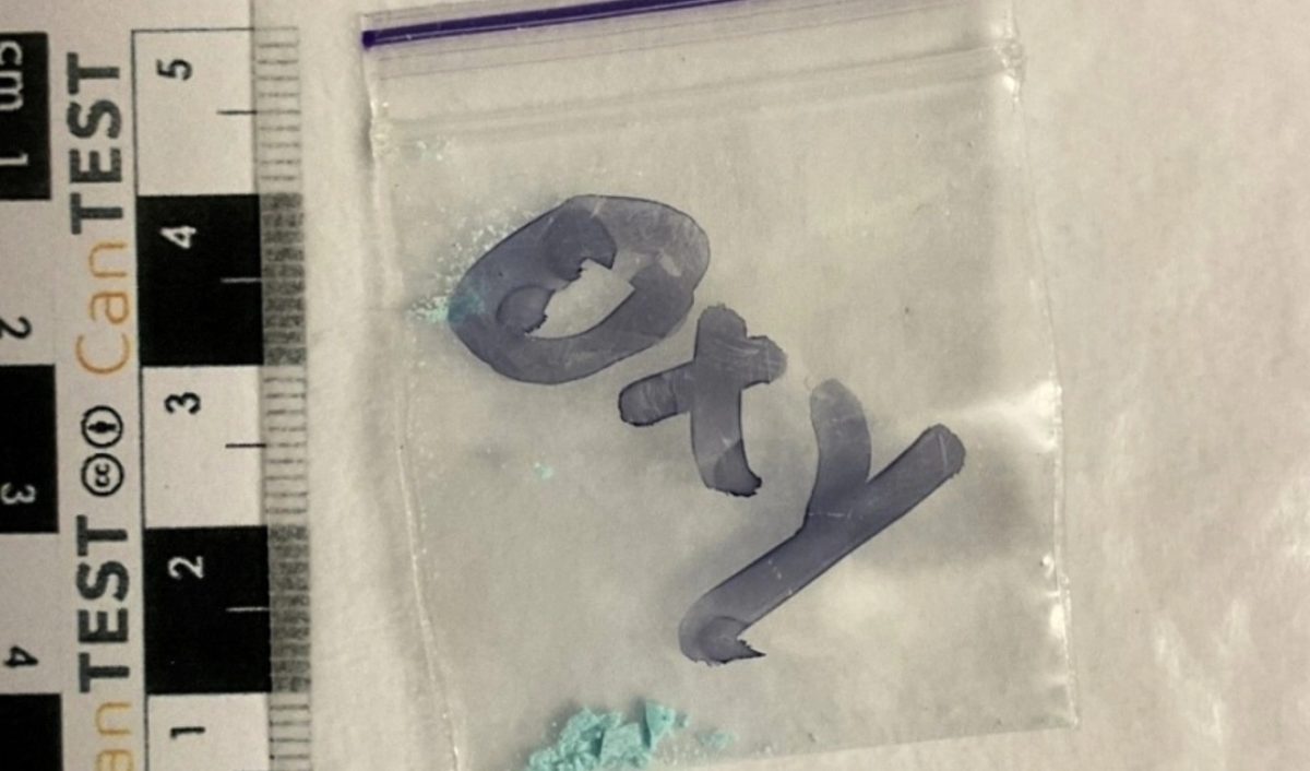 crushed blue pill in bag