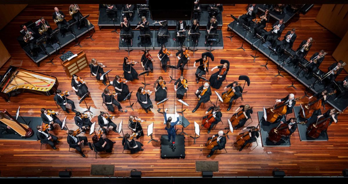 Aerial shot of orchestra