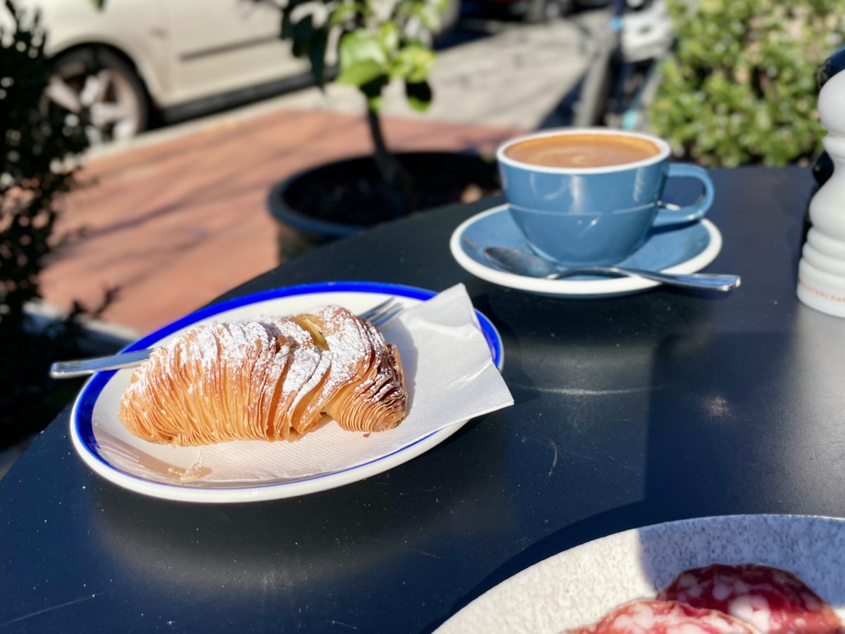 A shell-shaped pastry with many flaky layers.