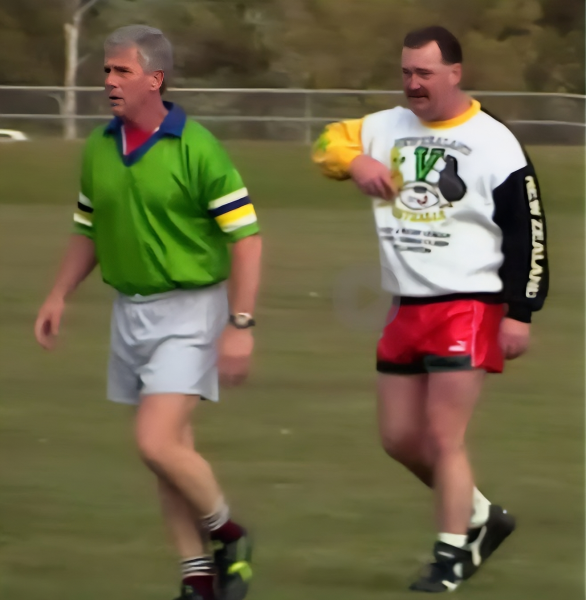 Two men playing touch