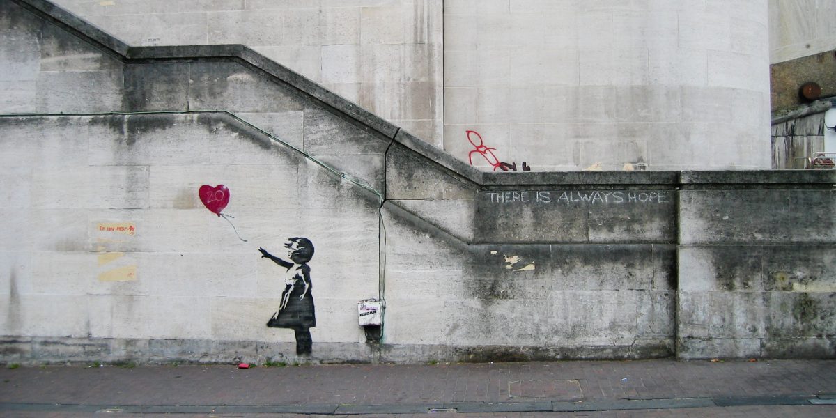 girl with balloon mural