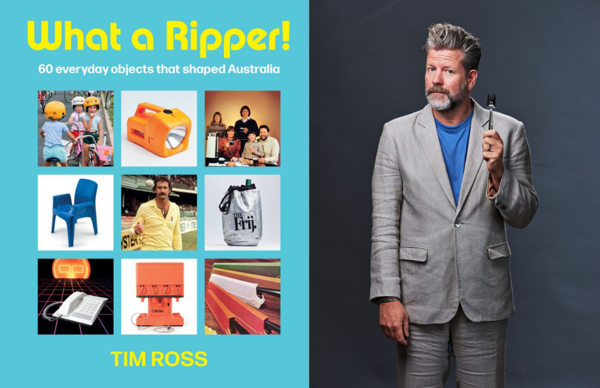 A photograph of Tim Ross and the book cover of What a Ripper!