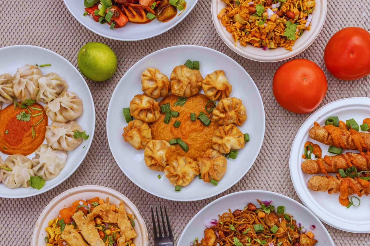 A table full of Nepalese food.