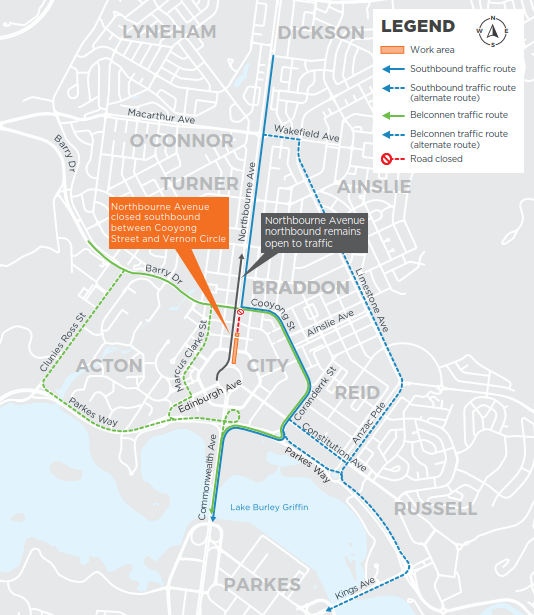 Southbound closure map – from 8pm Friday 25 July until 6am Monday 28 July, 2025