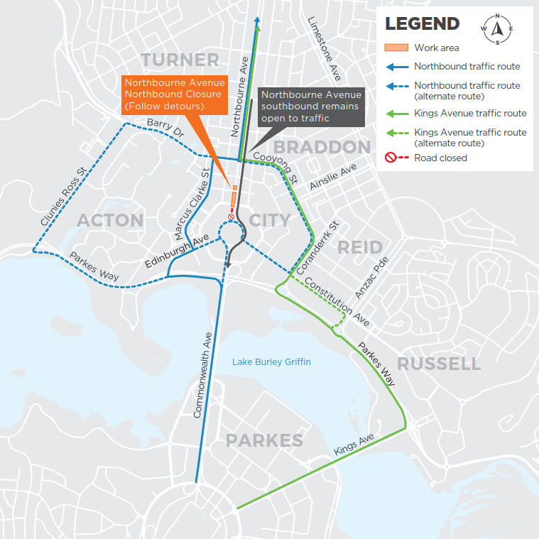 Northbound closure map – from 8pm Friday 1 August until 6am Monday 4 August, 2025