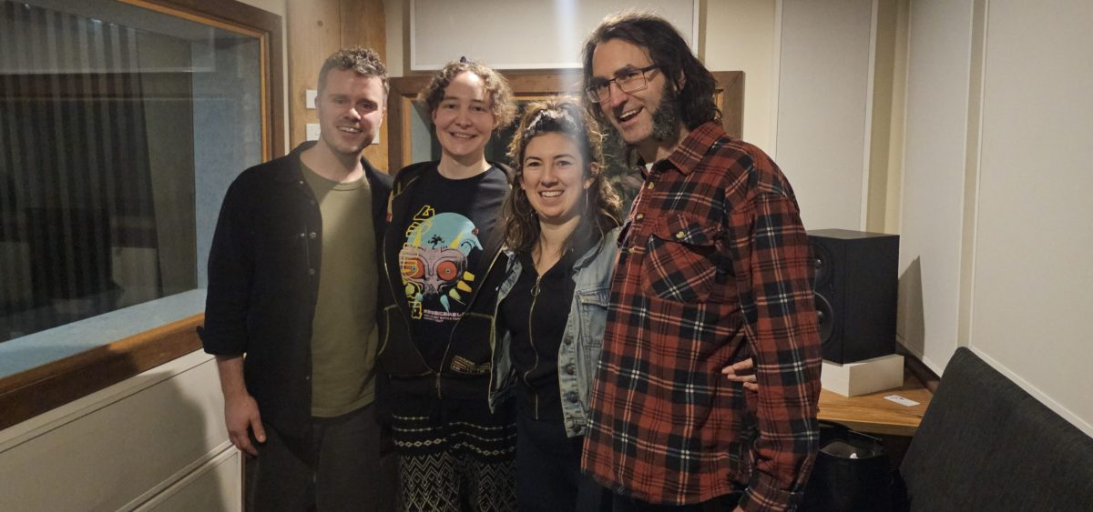 The early design team are getting the reads done. Left to right Joel Harwood, Zora Kerr, Liam O'Connell and Ylaria Rogers. 