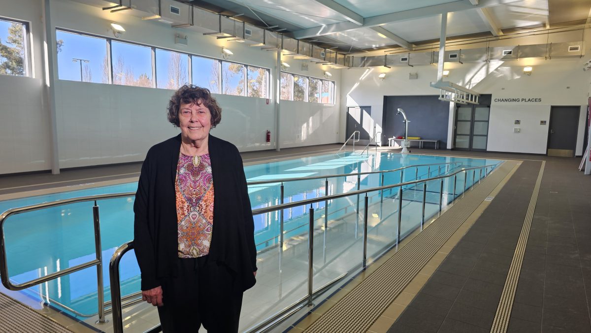 Glenys Patulny in front o the new pool
