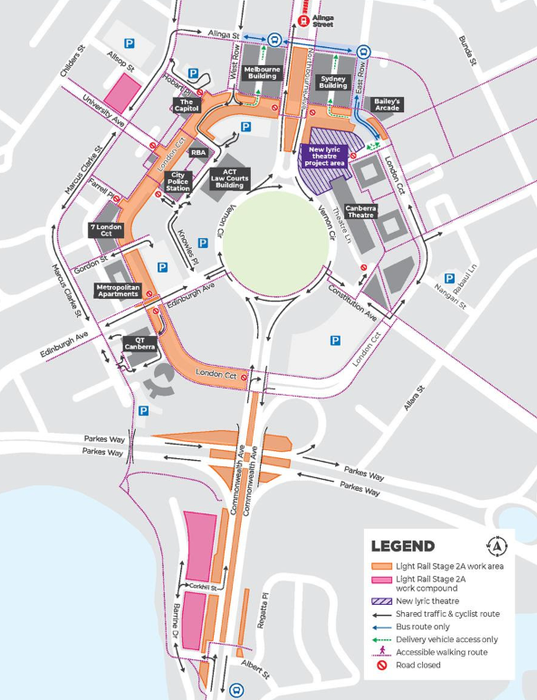 map outlining canberra CBD construction impacts