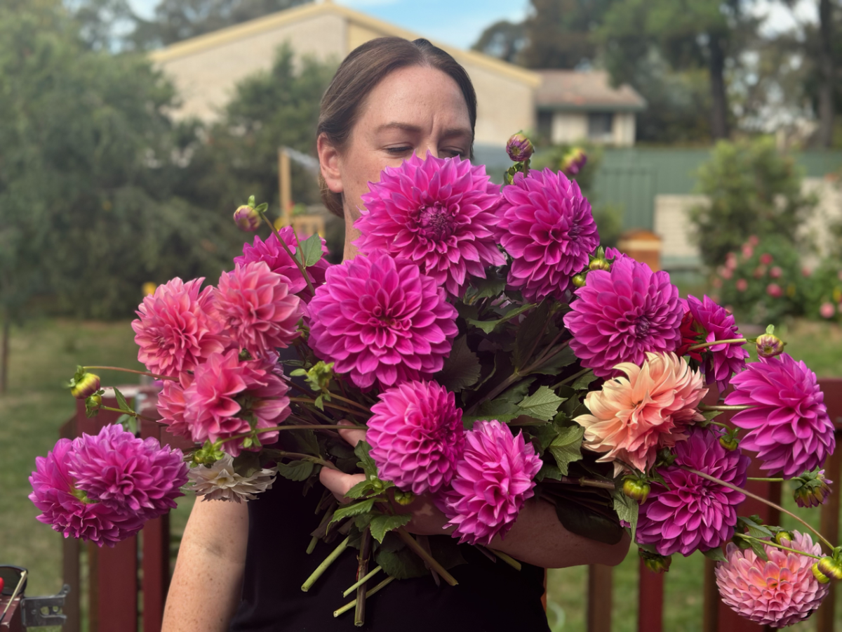 Woman holding bunch of flowers